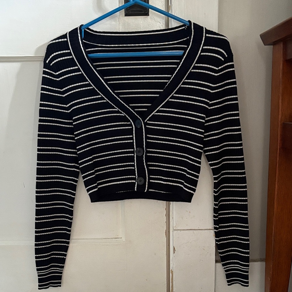 SHEIN Black and White Striped Long Sleeve Top